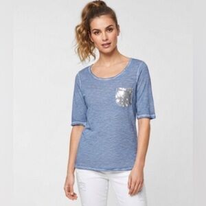 Street one | back print blue t-shirt with sequin pocket | size 38EU